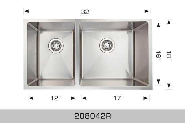 Bosco Super Series 32" x 18" Double Bowl Kitchen Sink Radius Corner 208042R - Plumbing Market