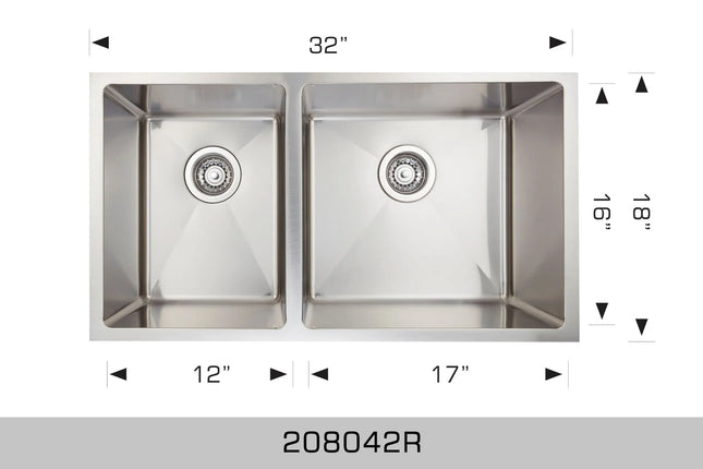 Bosco Super Series 32" x 18" Double Bowl Kitchen Sink Radius Corner 208042R - Plumbing Market