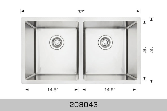 Bosco Super Series 32" x 18" Double Bowl Radius Corner Kitchen Sink 208043 - Plumbing Market