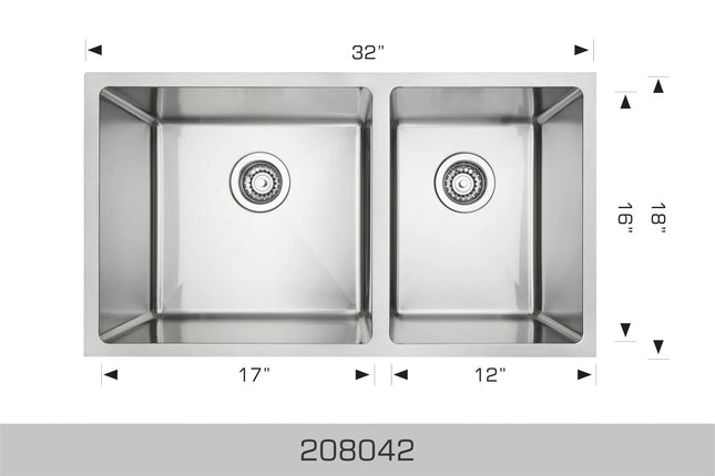 Bosco Super Series 32" x 18" Radius Corner Kitchen Sinks 208042 - Plumbing Market