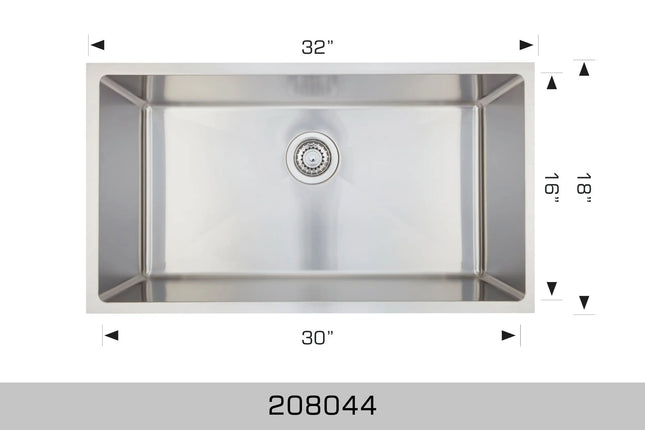 Bosco Super Series 32" x 18" Single Bowl Kitchen Sink Radius Corner 208044 - Plumbing Market