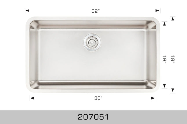 Bosco Super Series 32" x 18" Single Bowl Kitchen Sink Undermount Radius Corner R30 207051 - Plumbing Market