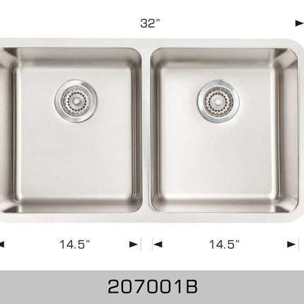 Bosco Super Series 32" x 18" Undermount Radius Corner Kitchen Sink R30 207001B - Plumbing Market