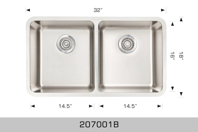 Bosco Super Series 32" x 18" Undermount Radius Corner Kitchen Sink R30 207001B - Plumbing Market