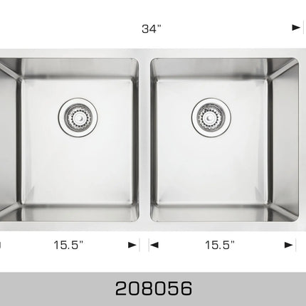 Bosco Super Series 34" x 19" Double Bowl Kitchen Sink Radius Corner 208056 - Plumbing Market