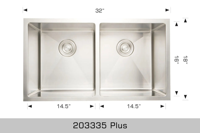 Bosco Titanium Plus Series 32" x 18" Double Bowl Radius Corner Kitchen Sink 203335 Plus - Plumbing Market