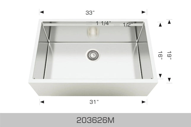 Bosco Titanium Plus Series 33" x 19" Apron Radius Corner Kitchen Sink 203626M - Plumbing Market