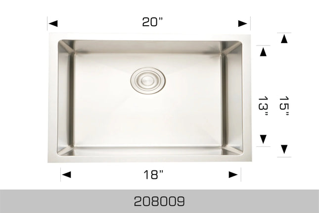 Bosco Titanium Series 20" x 15" Single Bowl Kitchen Sink Radius Corner 208009 - Plumbing Market