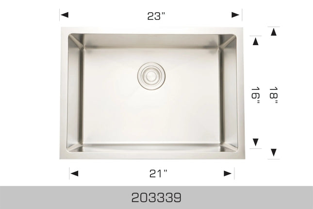Bosco Titanium Series 23" x 18" Single Bowl Kitchen Sink Radius Corner 203339 - Plumbing Market