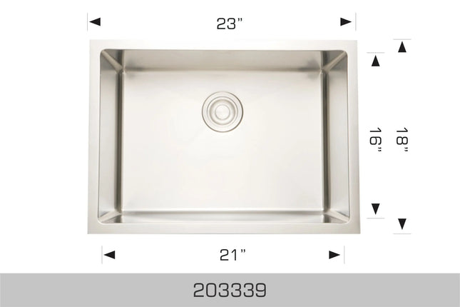 Bosco Titanium Series 23" x 18" Single Bowl Kitchen Sink Radius Corner 203339 - Plumbing Market