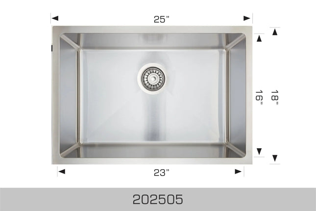 Bosco Universal Design Series 25" x 18" Single Bowl Kitchen Sink Radius Corner 202505 - Plumbing Market