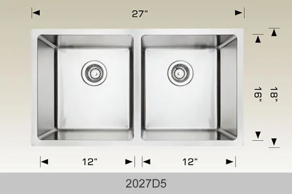 Bosco Universal Design Series 27" x 18" Radius Corner Double Bowl Kitchen Sink 2027D5 - Plumbing Market