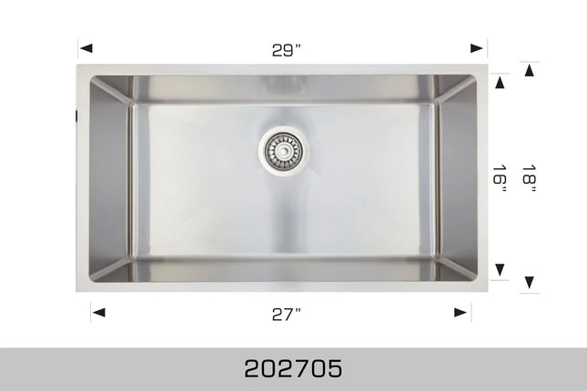 Bosco Universal Design Series 29" x 18" Single Bowl Kitchen Sink Radius Corner 202705 - Plumbing Market