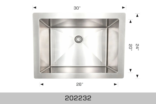 Bosco Utility Sinks 30" x 24" Single Bowl Kitchen Sink Radius Corner Drop-In 202232 - Plumbing Market