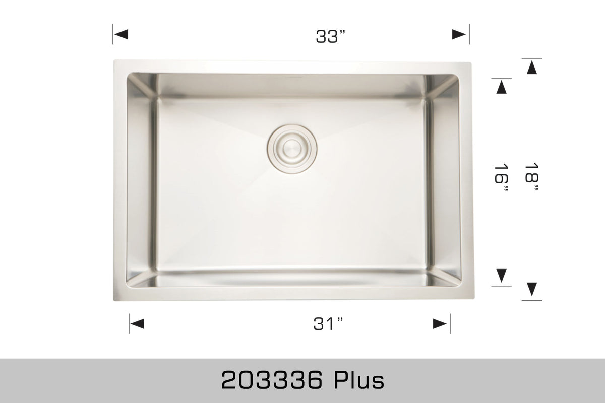 Bosco Titanium Series 33″ x 18″ Radius Corner Kitchen Sink 203336 - Plumbing Market