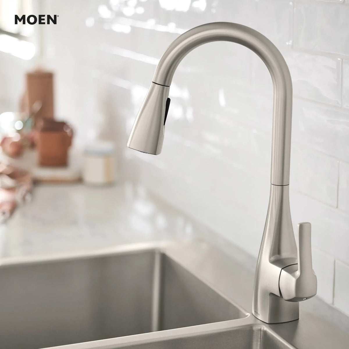 Moen Kiran Single-Handle High-Arc Pulldown Kitchen Faucet 87599 in Spot Resist Stainless (87599SRS) - view 2