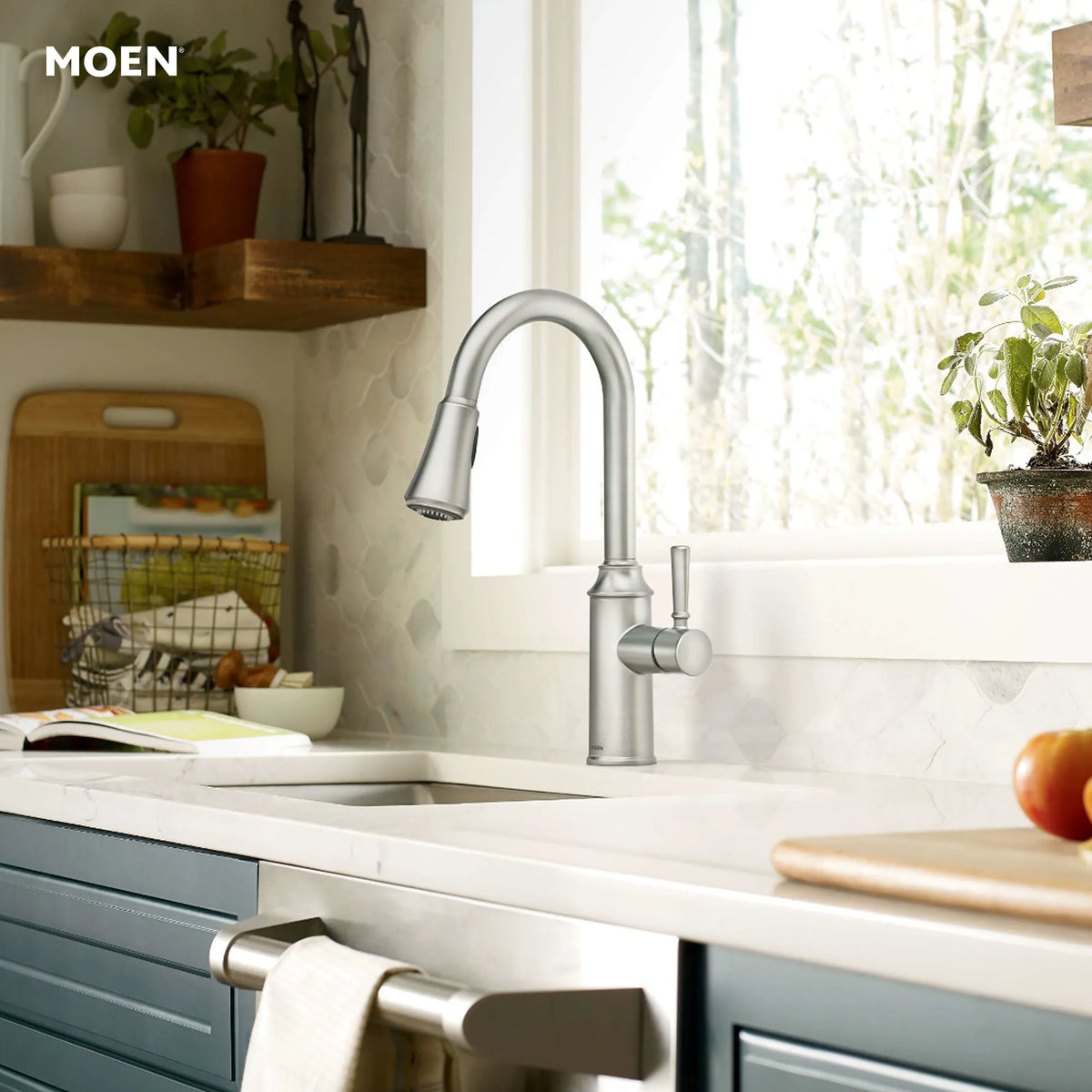 Moen Conneaut Single-Handle High-Arc Pulldown Kitchen Faucet 87801 in Spot Resist Stainless (87801SRS) - view 3