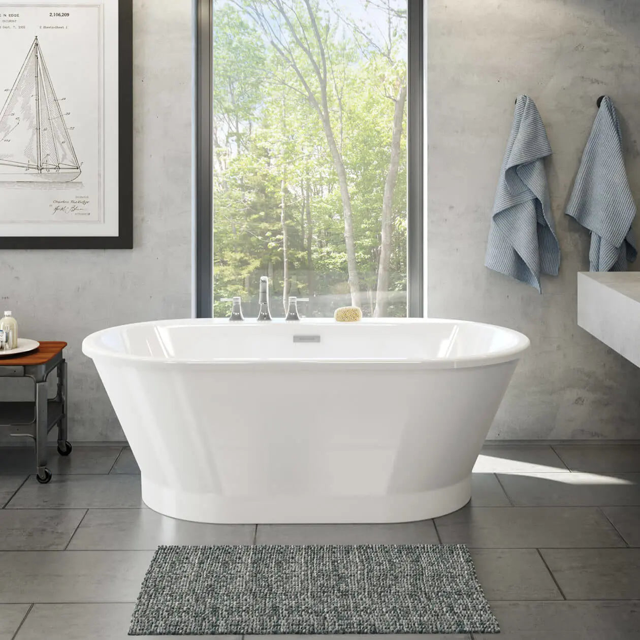 Brioso 6636 AcrylX Freestanding Center Drain Bathtub in White with White Skirt - Plumbing Market