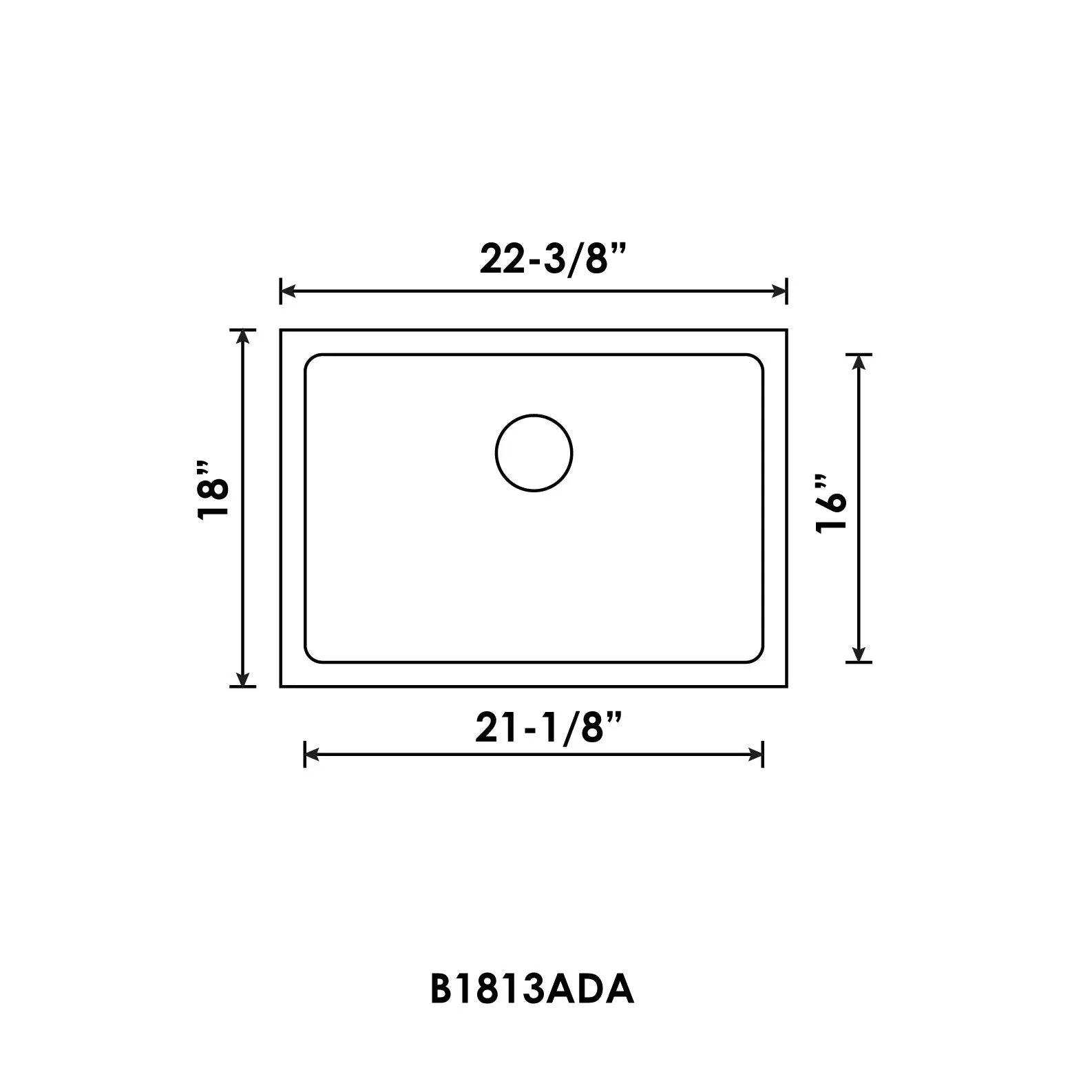 Bristol Sinks 22" B1813ADA Under-mount Stainless Steel Kitchen Sink 20 mm Corners - ADA compliant