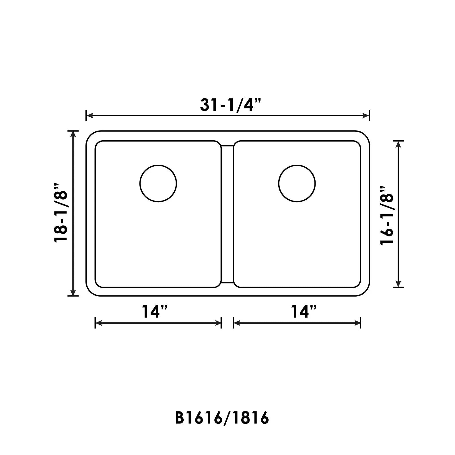 Bristol Sinks 31" B1616 Low Divide Undermount Stainless Steel Kitchen Sink 20 mm Corners