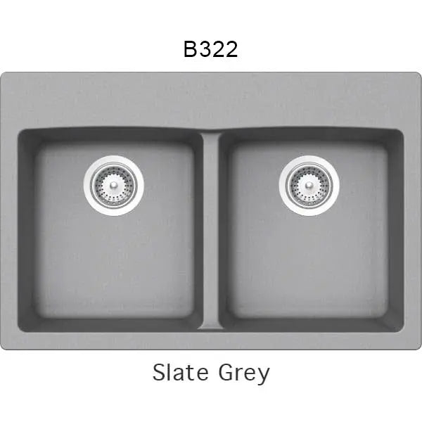 Bristol Sinks 31" Virtuo Granite Double Topmount Equal Bowl Kitchen Sink Slate Grey B322