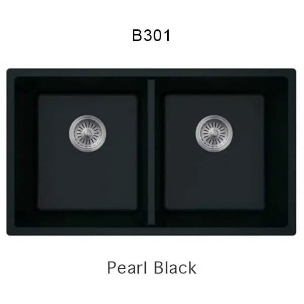 Bristol Sinks 32" Virtuo Granite Double Undermount Equal Bowl Kitchen Sink Pearl Black B301