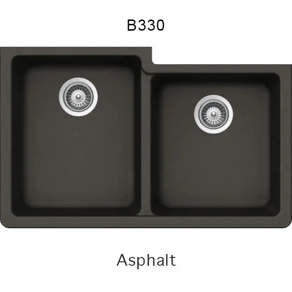 Bristol Sinks 32" Virtuo Granite Double Undermount Offset Bowl Kitchen Sink Asphalt Grey B330
