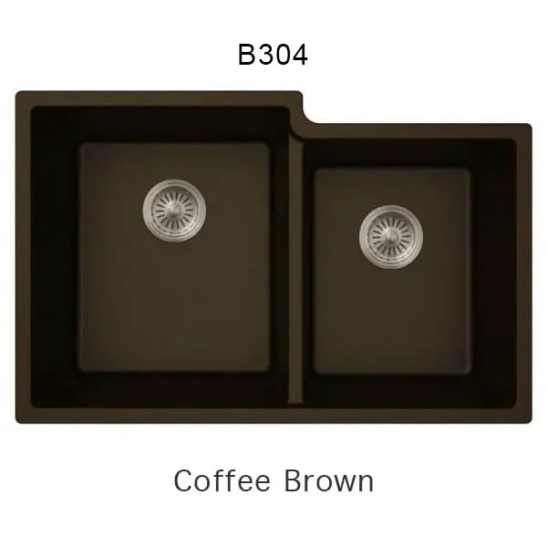 Bristol Sinks 32" Virtuo Granite Double Undermount Offset Bowl Kitchen Sink Coffee Brown B304