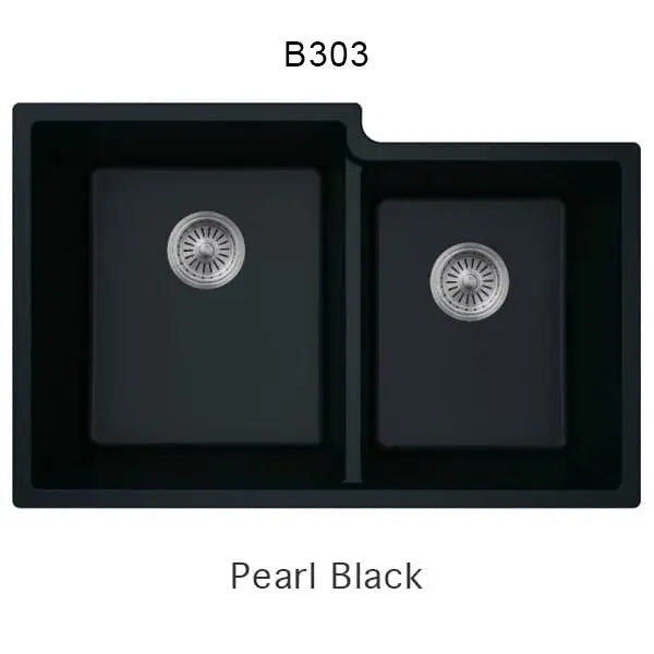 Bristol Sinks 32" Virtuo Granite Double Undermount Offset Bowl Kitchen Sink Pearl Black B303