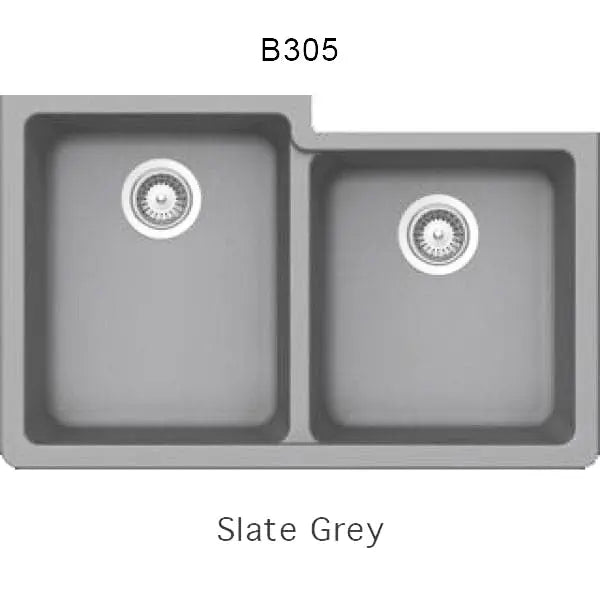 Bristol Sinks 32" Virtuo Granite Double Undermount Offset Bowl Kitchen Sink Slate Grey B305