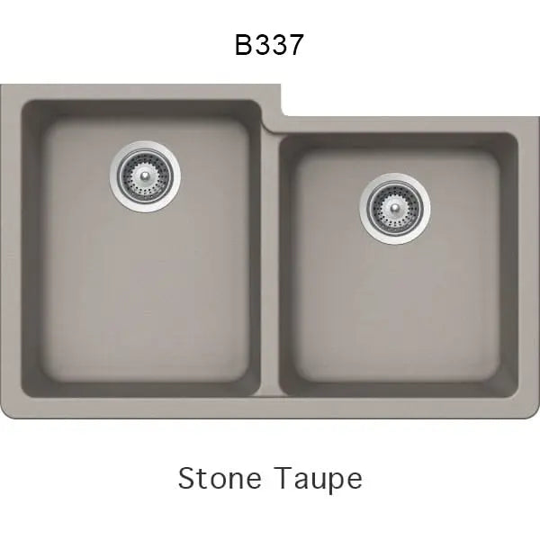 Bristol Sinks 32" Virtuo Granite Double Undermount Offset Bowl Kitchen Sink Stone Taupe B337