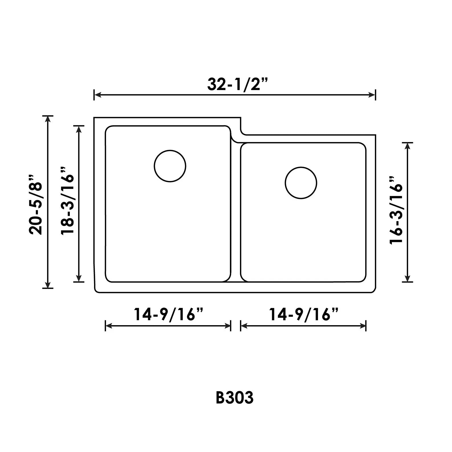 Bristol Sinks 32" Virtuo Granite Double Undermount Offset Bowl Kitchen Sink Slate Grey B305