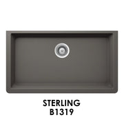 Bristol Sinks 33" The Adour Granite Single Undermount Bowl Kitchen Sink Sterling Grey B1319