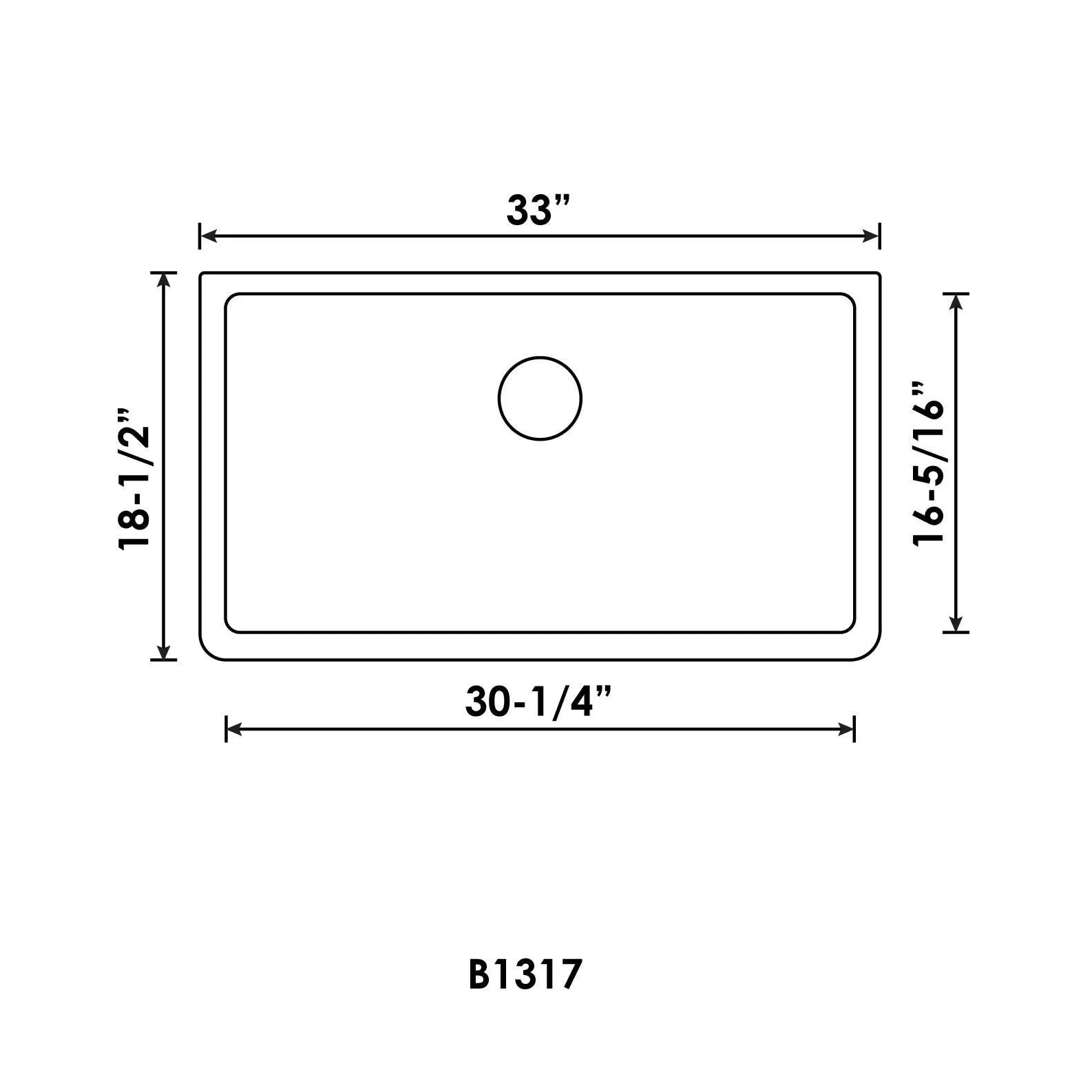 Bristol Sinks 33" The Adour Granite Single Undermount Bowl Kitchen Sink Sterling Grey B1319