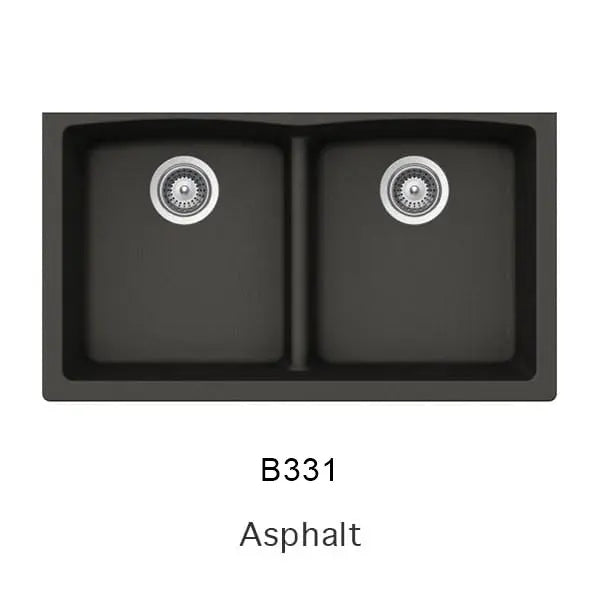 Bristol Sinks 33" Virtuo Granite Double Undermount Low Divide Bowl Kitchen Sink Asphalt Grey B331