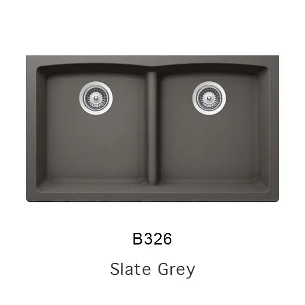 Bristol Sinks 33" Virtuo Granite Double Undermount Low Divide Bowl Kitchen Sink Slate Grey B326