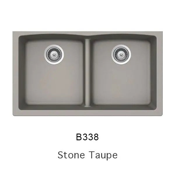 Bristol Sinks 33" Virtuo Granite Double Undermount Low Divide Bowl Kitchen Sink Stone Taupe B338