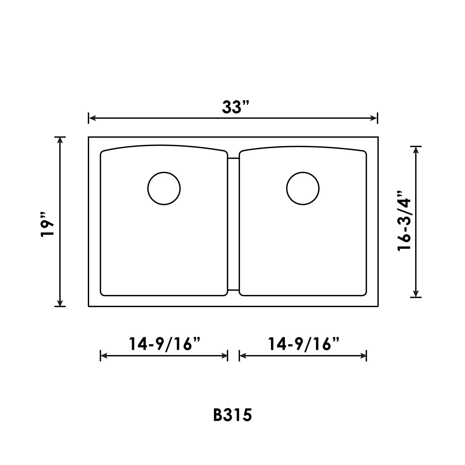 Bristol Sinks 33" Virtuo Granite Double Undermount Low Divide Bowl Kitchen Sink Pearl Black B315