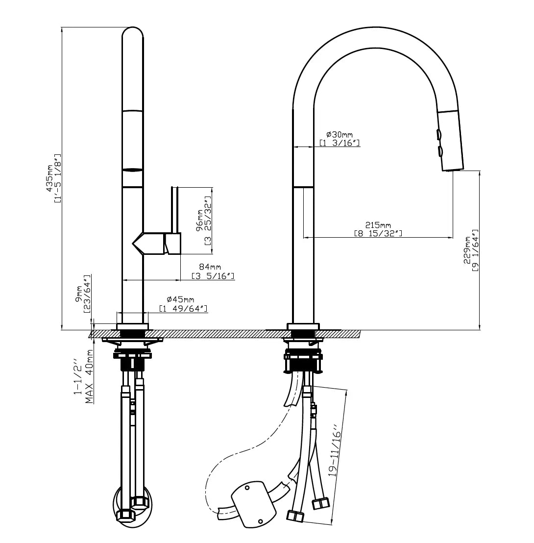 Bristol Sinks Calama Kitchen Faucet Pulldown Matte Black with Brushed Gold accents
