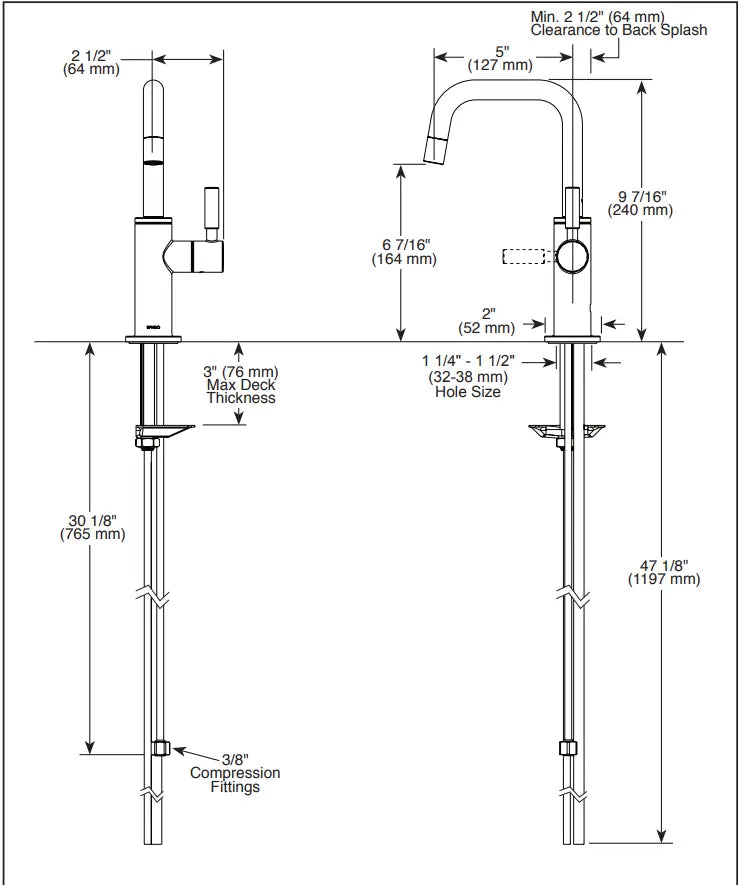Brizo Beverage Faucet with Square Spout Matte Black 61365LF-C-BL - Plumbing Market
