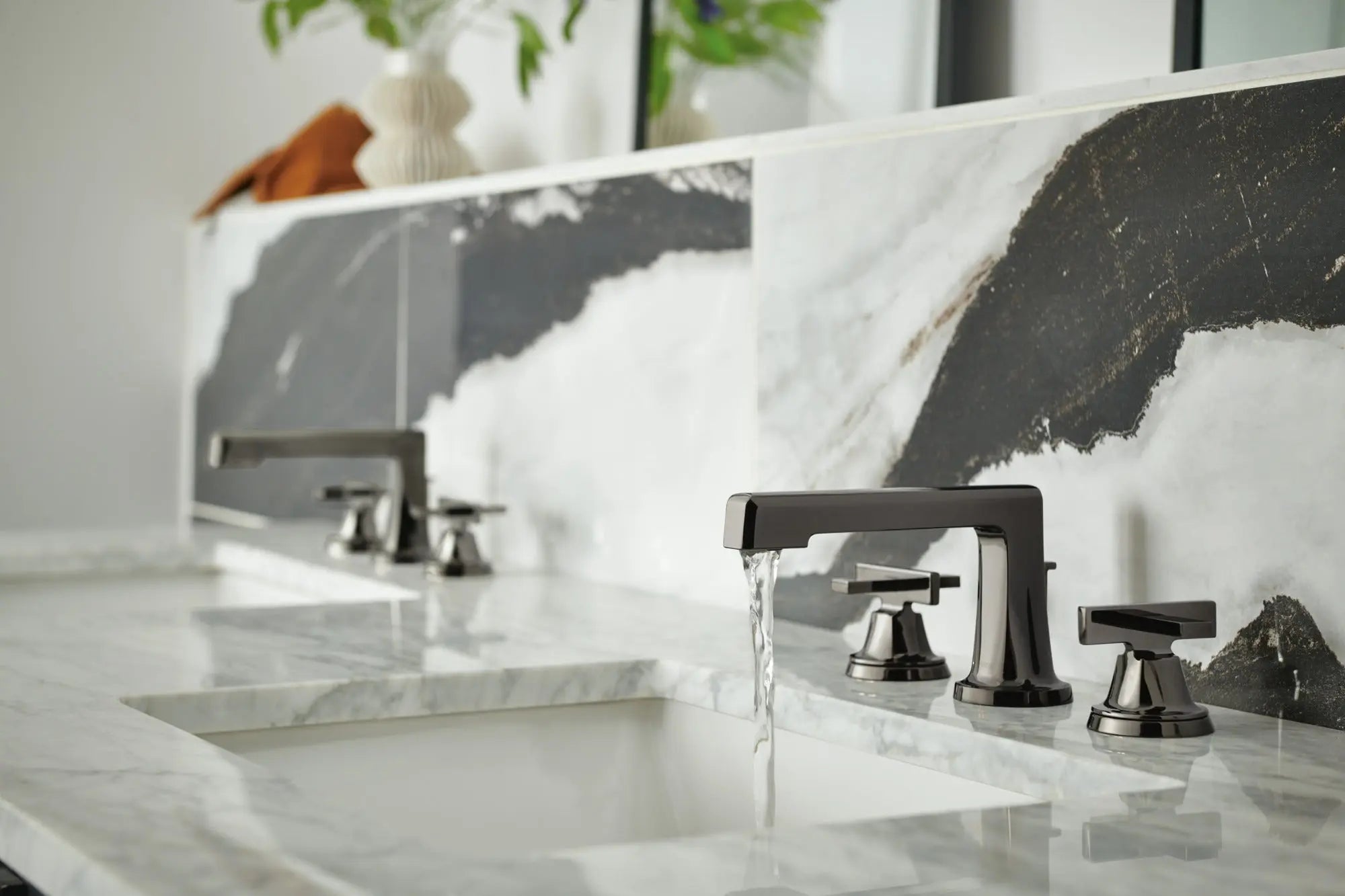 Brizo Levoir Widespread Lavatory Faucet With Low Spout - Less Handles Brilliance Black Onyx - Plumbing Market