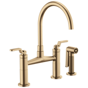 Brizo Litze Bridge Faucet with Arc Spout and Industrial Handle Brilliance Luxe Gold - Plumbing Market
