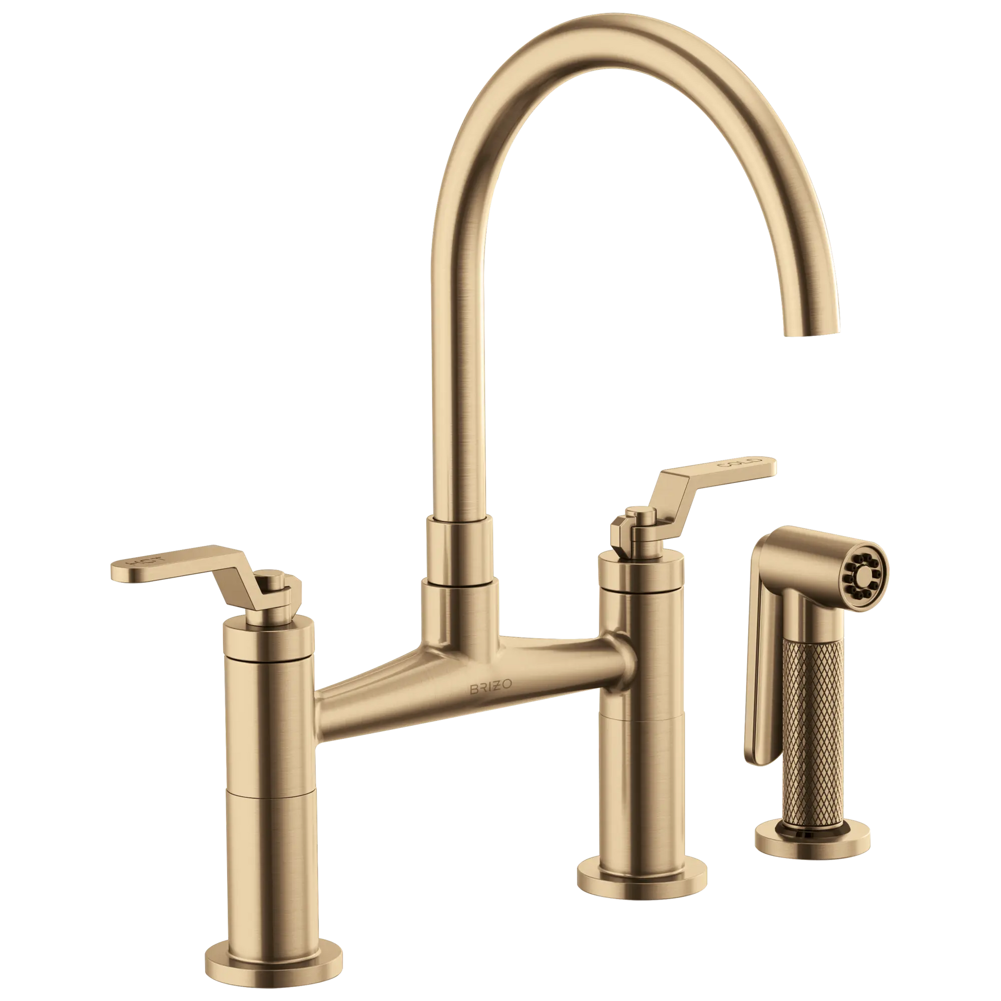 Brizo Litze Bridge Faucet with Arc Spout and Industrial Handle Brilliance Luxe Gold - Plumbing Market