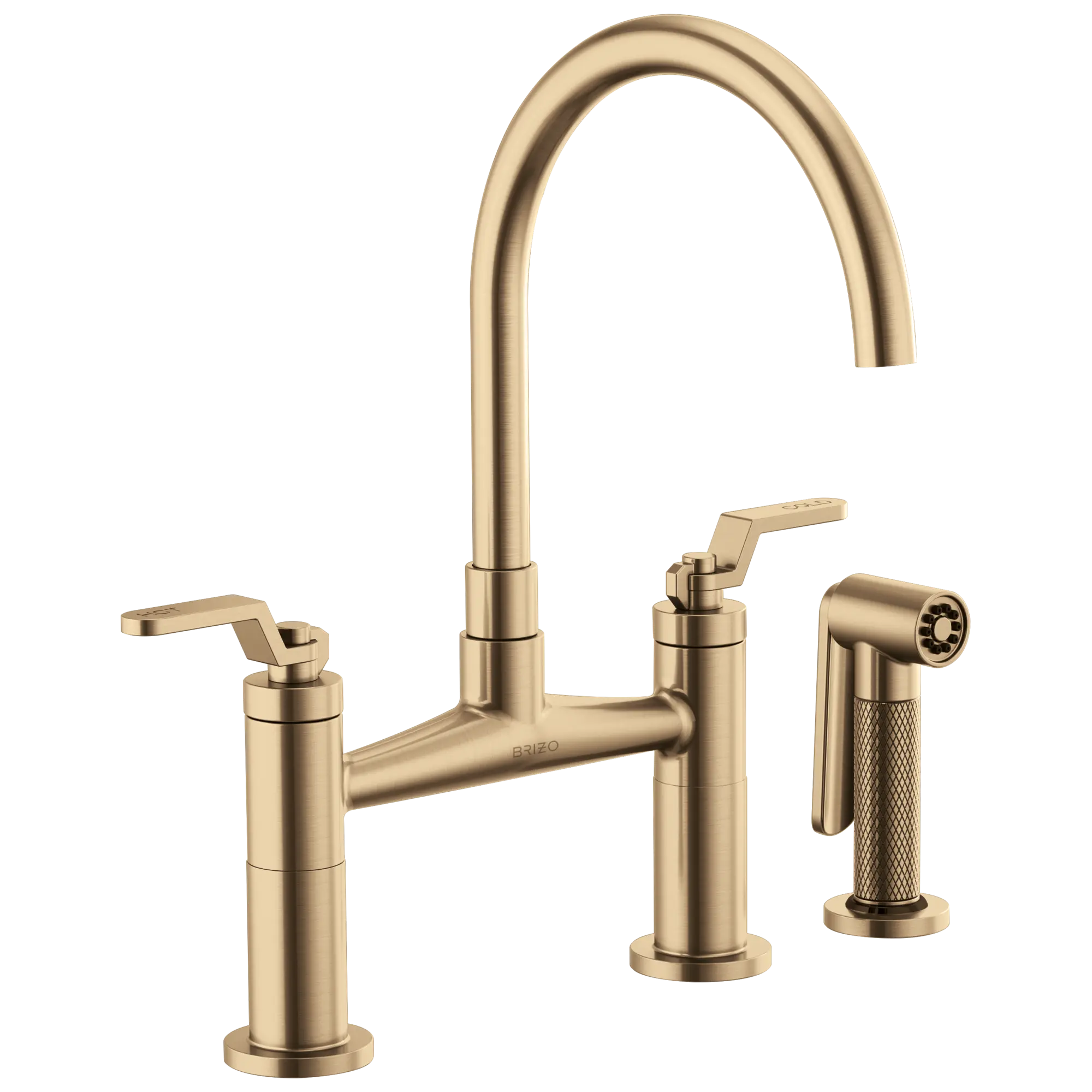 Brizo Litze Bridge Faucet with Arc Spout and Industrial Handle Brilliance Luxe Gold - Plumbing Market