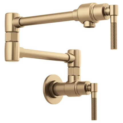 Brizo Litze Wall Mount Pot Filler with Knurled Handle Luxe Gold - Plumbing Market