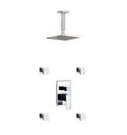 Kube Bath Aqua Piazza Brass Shower Set with 8" Ceiling Mount Square Rain Shower and 4 Body Jets - Chrome (CR2004J2V)