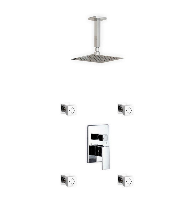 Kube Bath Aqua Piazza Brass Shower Set with 8" Ceiling Mount Square Rain Shower and 4 Body Jets - Chrome (CR2004J2V)