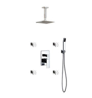 Kube Bath Aqua Piazza Brass Shower Set with 8" Ceiling Mount Square Rain Shower, Handheld and 4 Body Jets - Chrome (CR2004JHH3V)