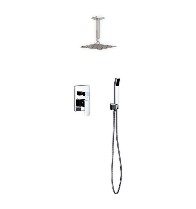 Kube Bath Aqua Piazza Brass Shower Set with 8" Ceiling Mount Square Rain Shower and Handheld - Chrome (CR200HH2V)