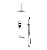 Kube Bath Aqua Piazza Brass Shower Set with 8" Ceiling Mount Square Rain Shower, Handheld and Tub Filler - Chrome (CR200HHTF3V)